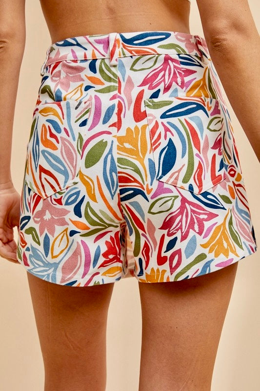 Flowers denim skort
