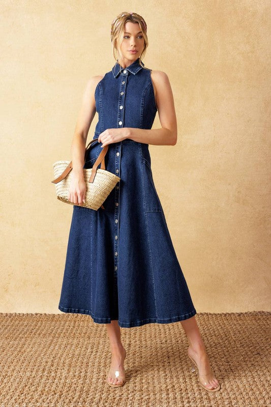 Front buttons denim dress