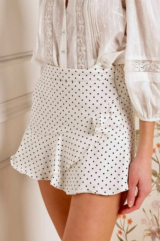 Polka Dots ruffles denim skort