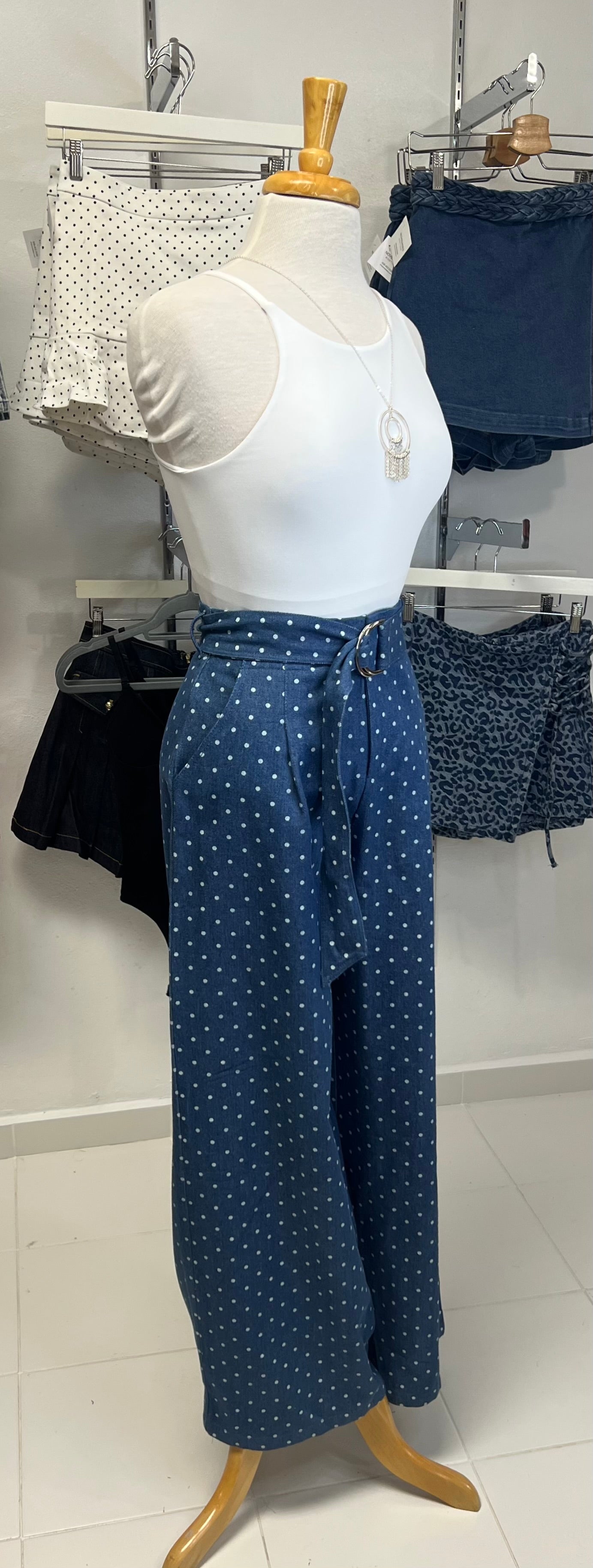 Polka dots denim baggy pants