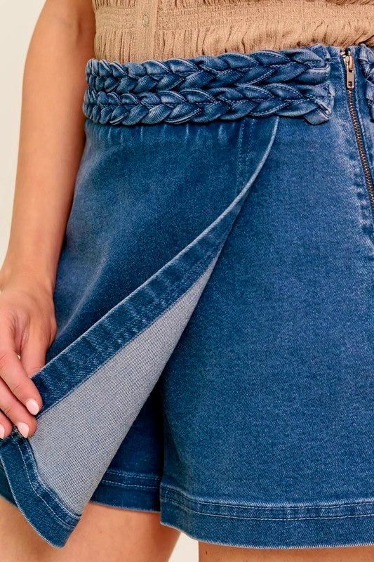 Braided denim skort