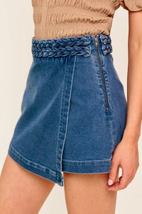 Braided denim skort