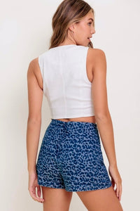 Animal print denim skort