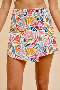Flowers denim skort