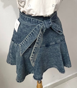 Acid ruffled denim skort