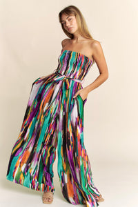 Abstract colorful strapless jumpsuit