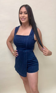 Squared neck denim romper