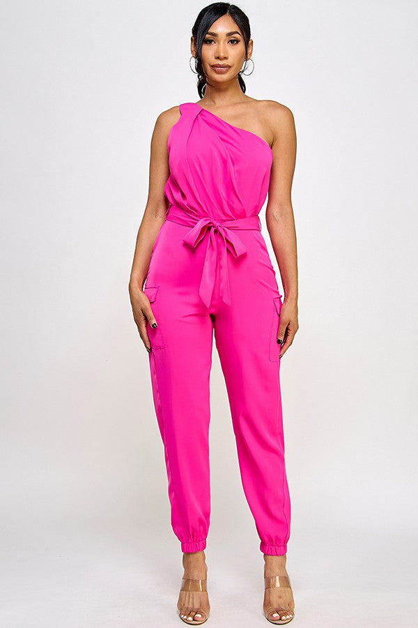 One Shoulder cargo jumpsuit