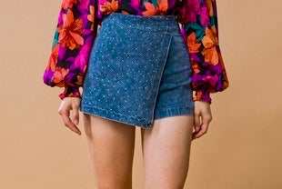 Beaded denim skort