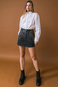 Embellished denim skort