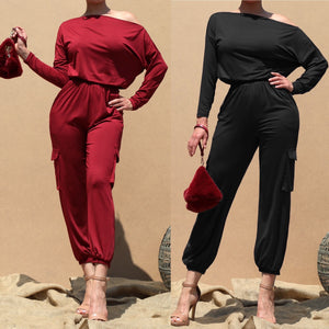 Boat neck cargo jumpsuit