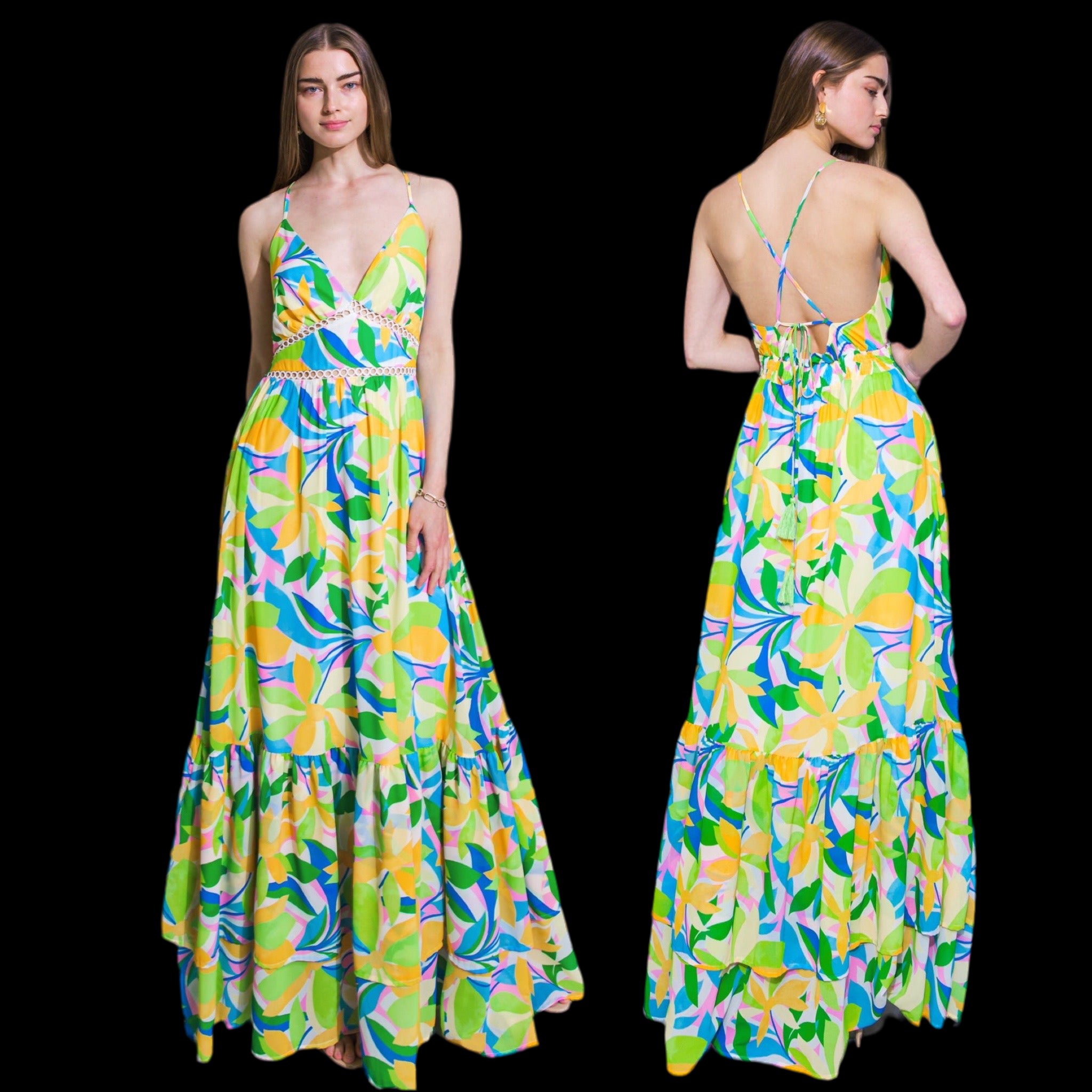 Crossed back printed maxi dress