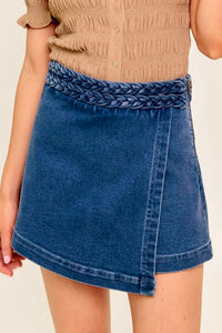 Braided denim skort