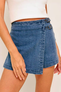 Buckles denim skort
