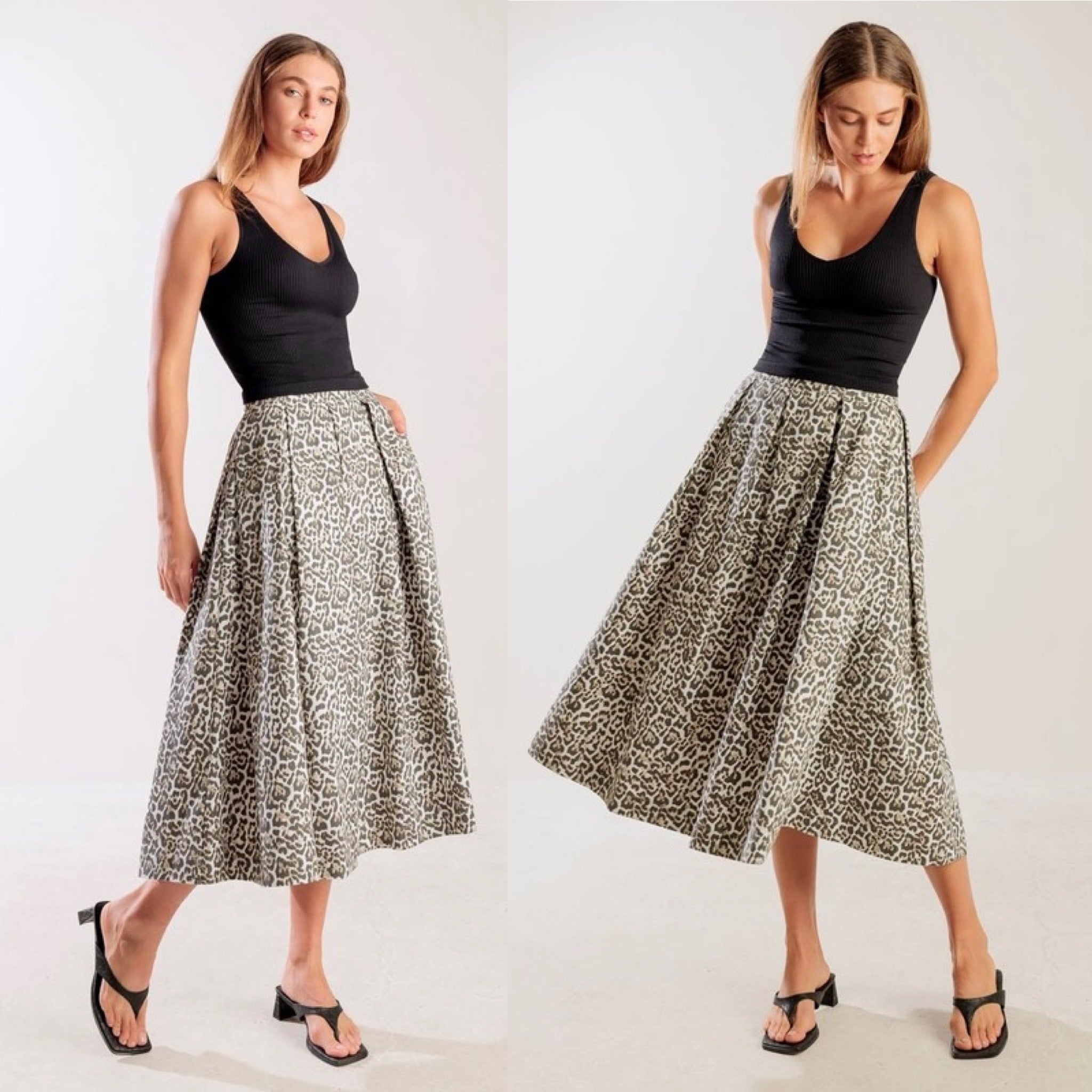 Ina’s Leopard MIDI denim skirt