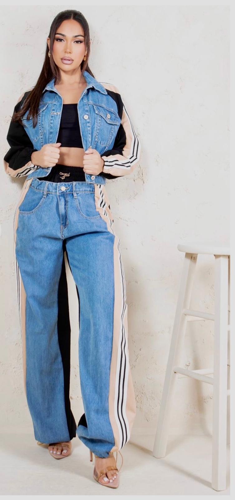 Stripes denim & knit set