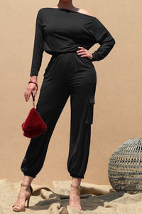 Boat neck cargo jumpsuit