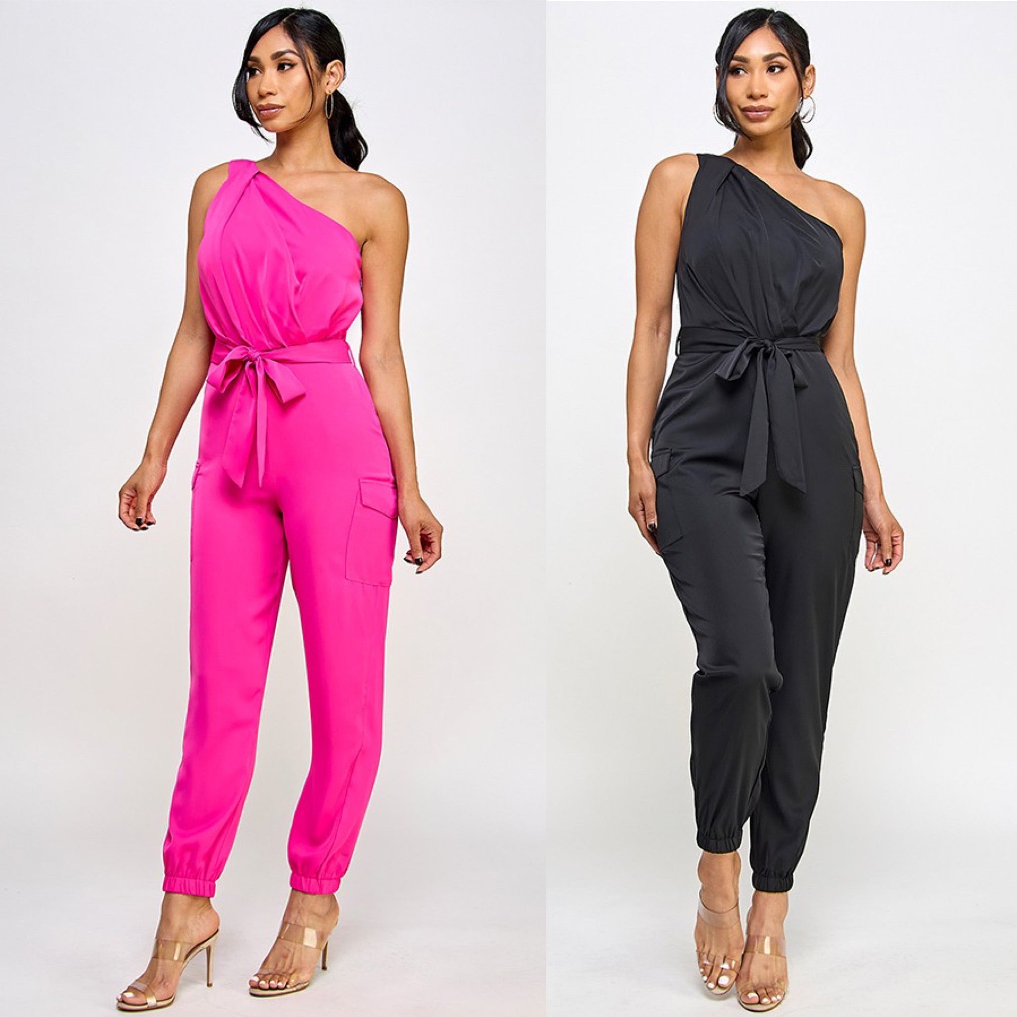 One Shoulder cargo jumpsuit