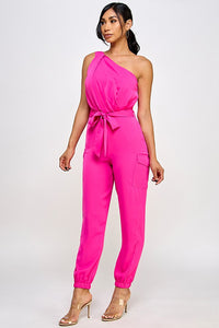 One Shoulder cargo jumpsuit