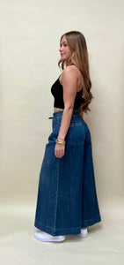 Pleated wide leg jean