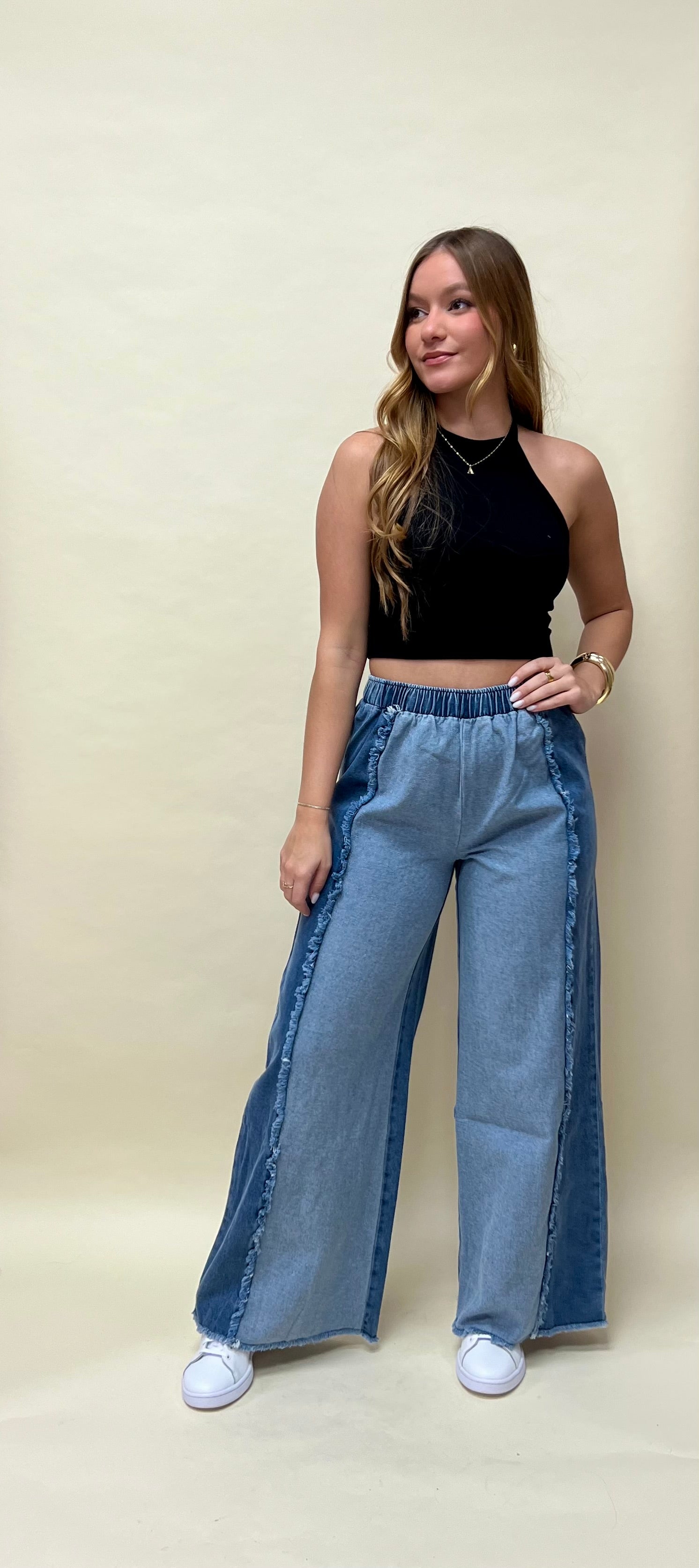 Doble tone wide leg jean