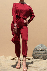 Boat neck cargo jumpsuit