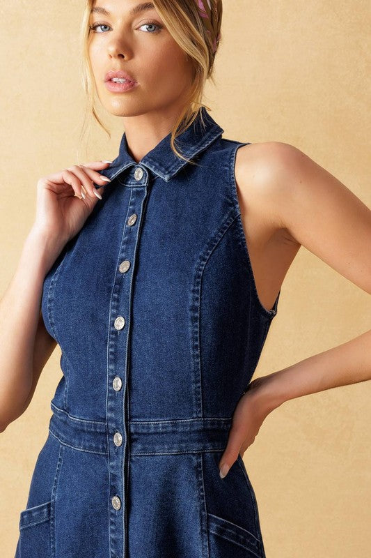 Front buttons denim dress