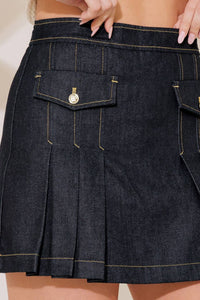 Pleated denim skort