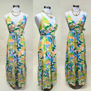 Crossed back printed maxi dress