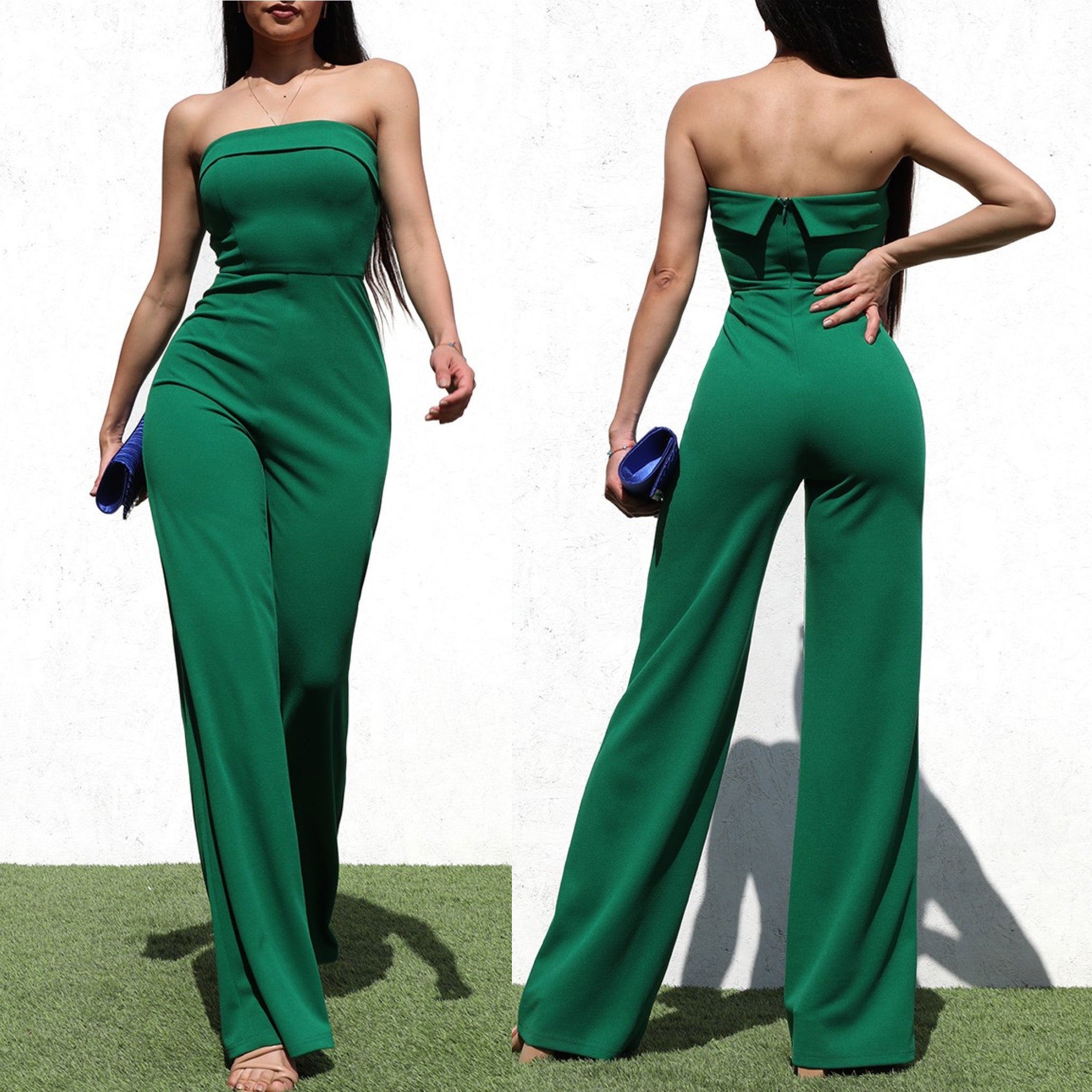 Folded strapless jumpsuit