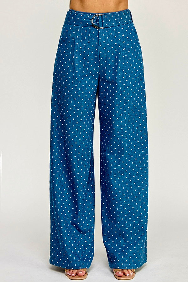 Polka dots denim baggy pants