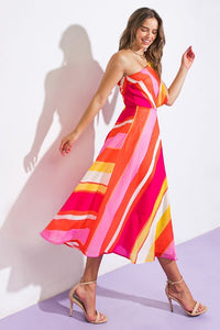 Organza bow & stripes midi dress