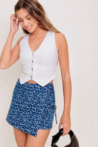 Animal print denim skort