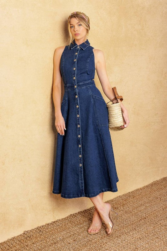 Front buttons denim dress