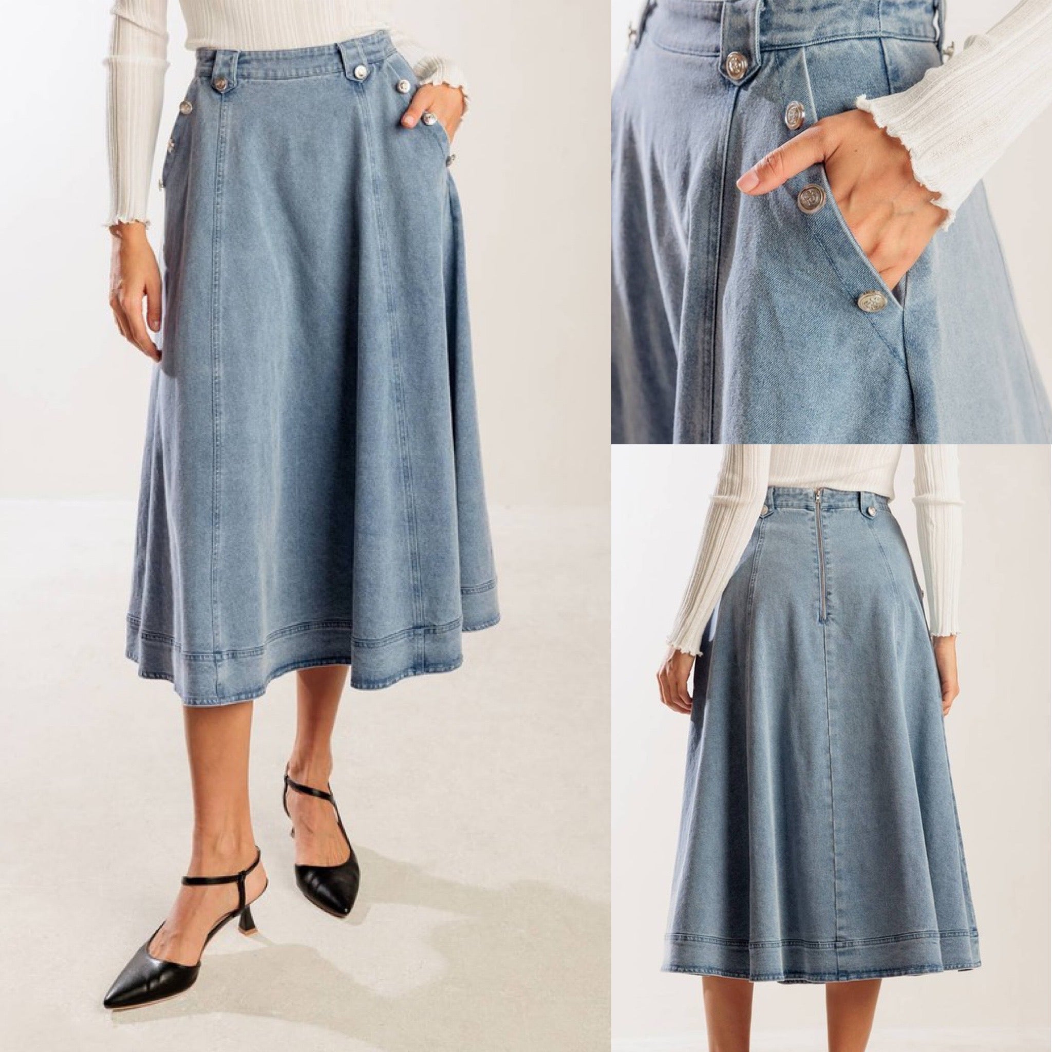 Marie’s midi denim skirt