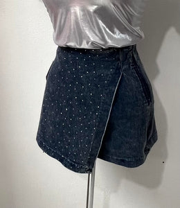 Beaded denim skort