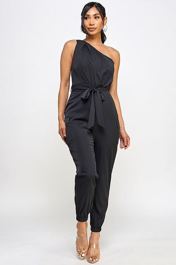 One Shoulder cargo jumpsuit