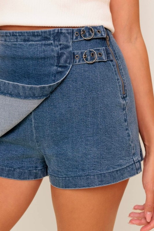 Buckles denim skort