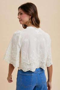 Embroidered bows crop blouse