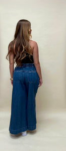 Pleated wide leg jean