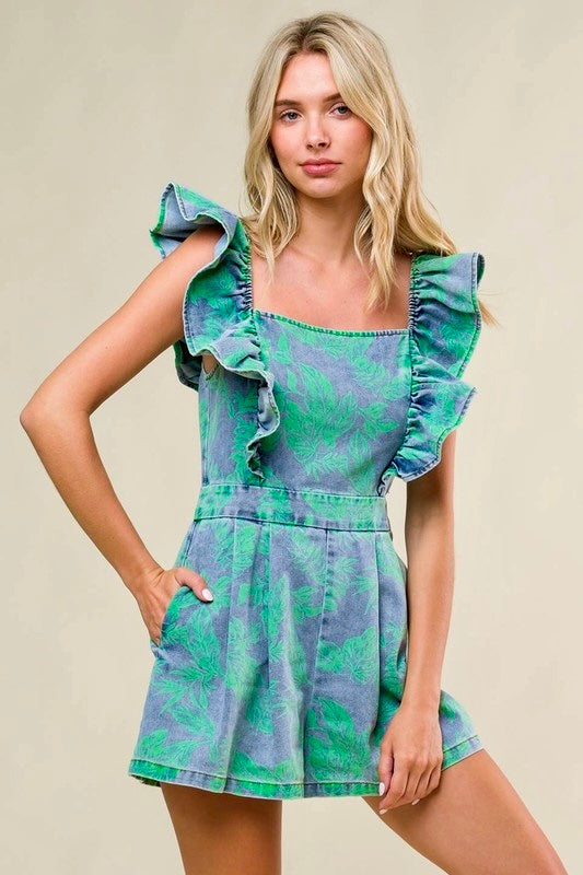 Ruffles denim romper