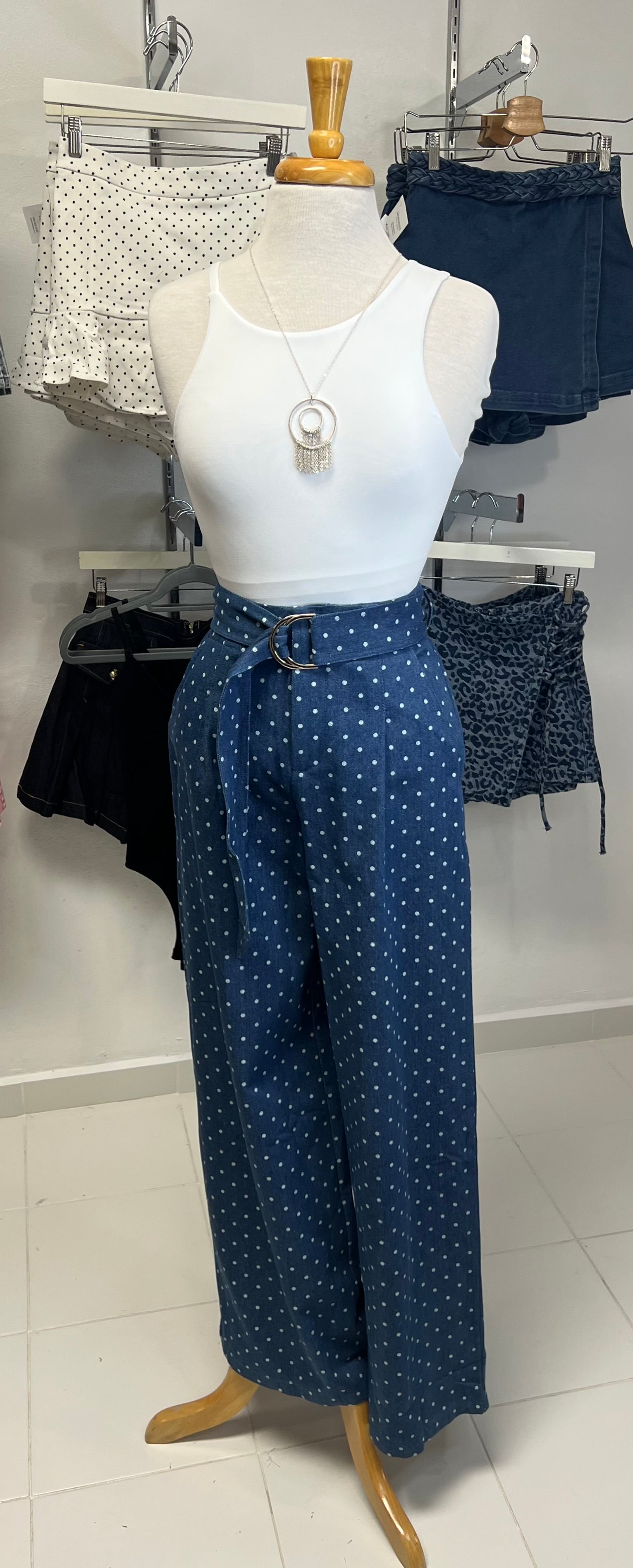 Polka dots denim baggy pants