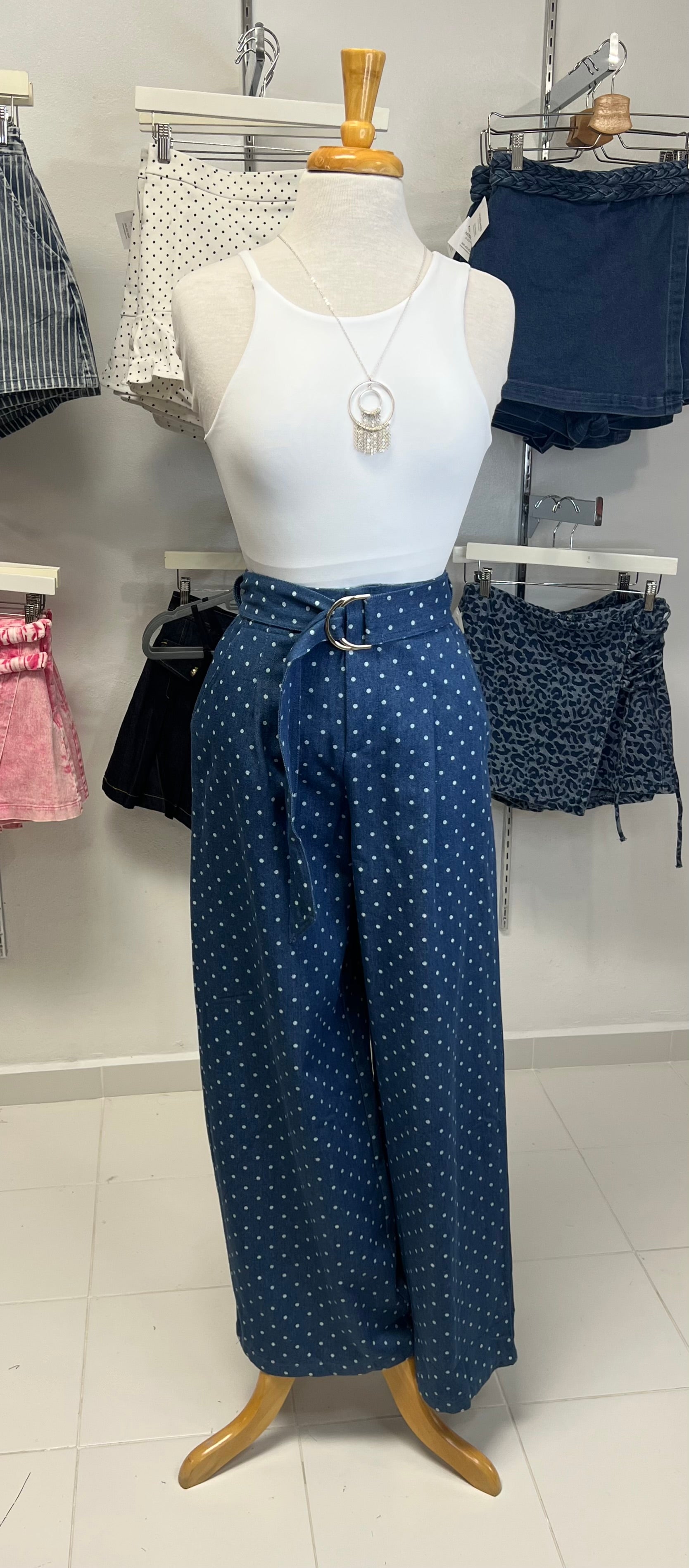 Polka dots denim baggy pants