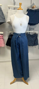 Polka dots denim baggy pants