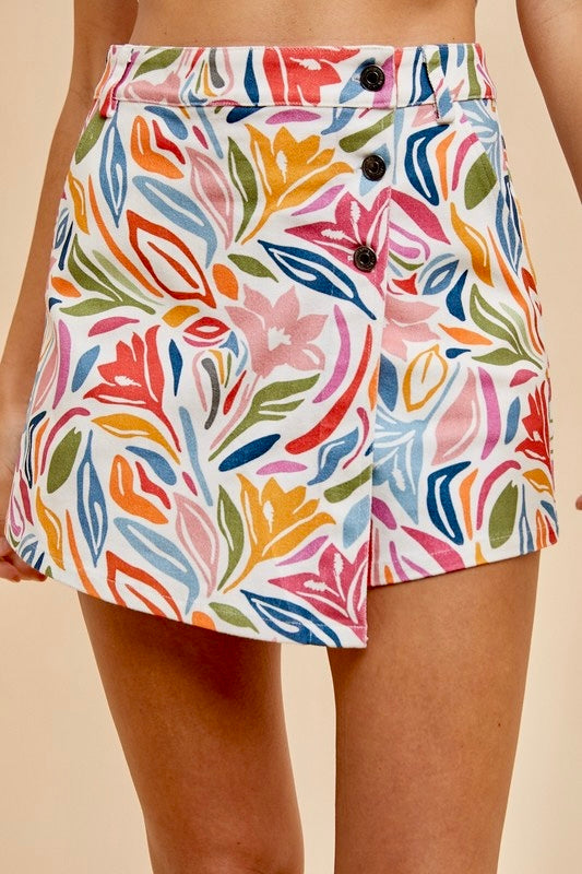 Flowers denim skort