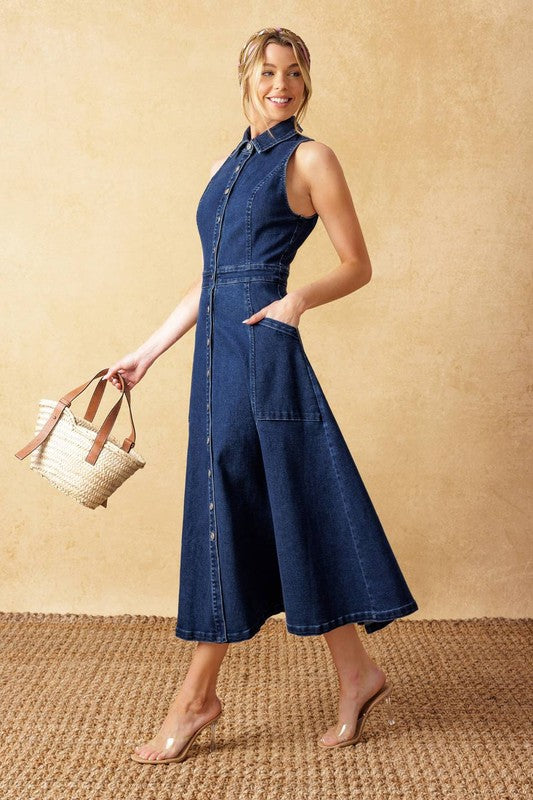 Front buttons denim dress