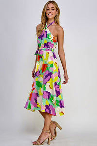 Halter printed midi dress