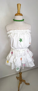 Stars embroidered strapless romper