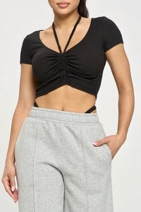 Halter crop top with tanga thong