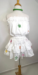 Stars embroidered strapless romper